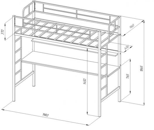 Кровать-чердак металл Севилья-1 со столом фото 2