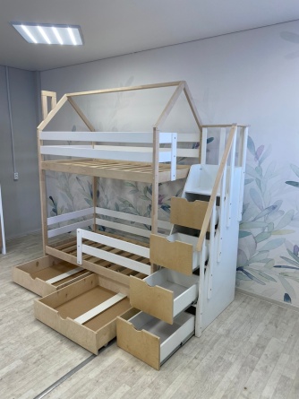 Кровать-домик двухъярусная деревянная «Массив 005» фото 12
