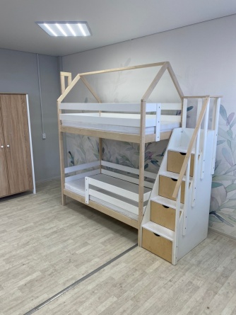 Кровать-домик двухъярусная деревянная «Массив 005» фото 11
